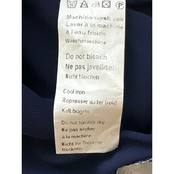 Cosmo NWT made in Italy Sheer Blouse S Navy White Preppy Layered Look Peekaboo - Picture 14 of 16